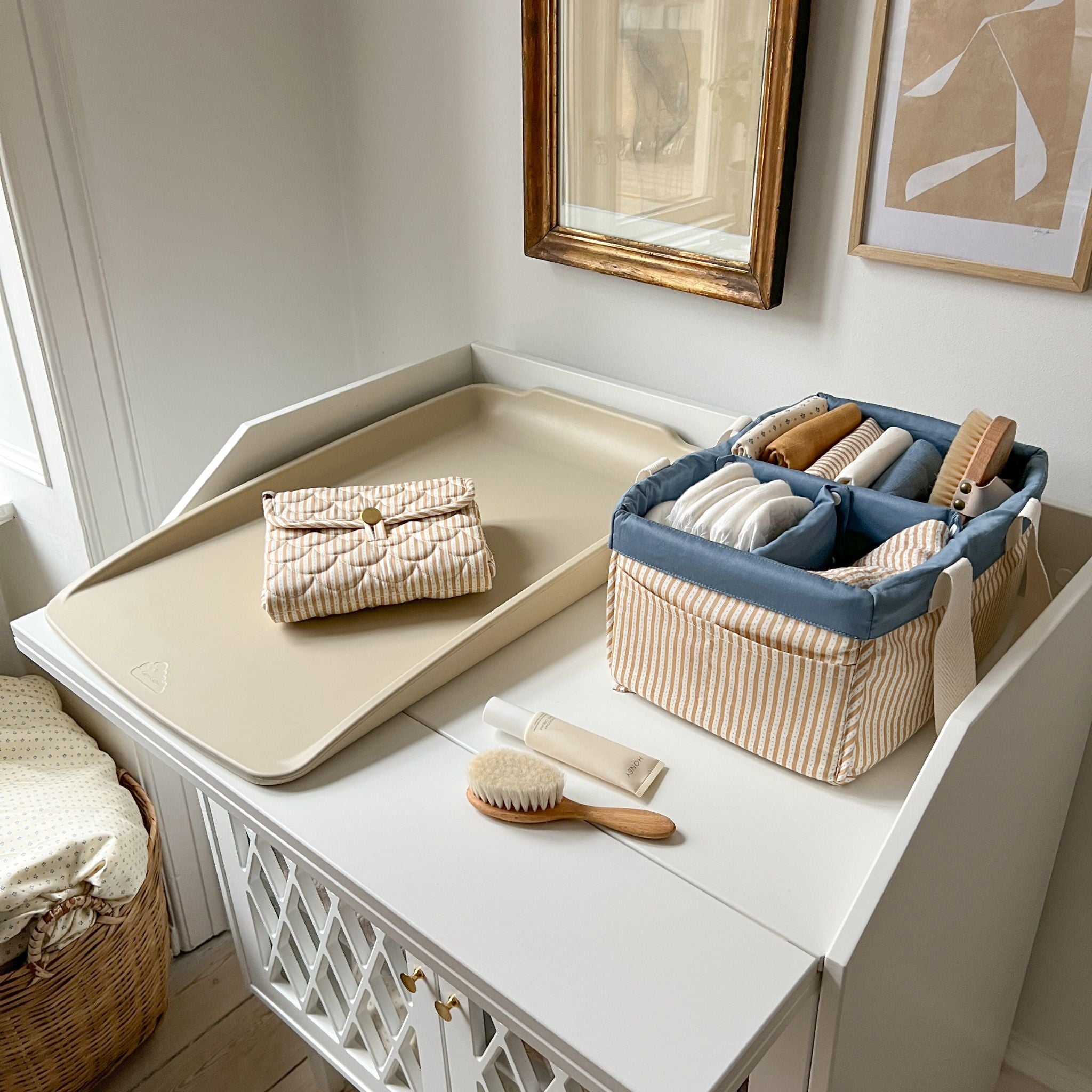 Cam Cam Diaper Caddy - Oatfield - On Changing Table