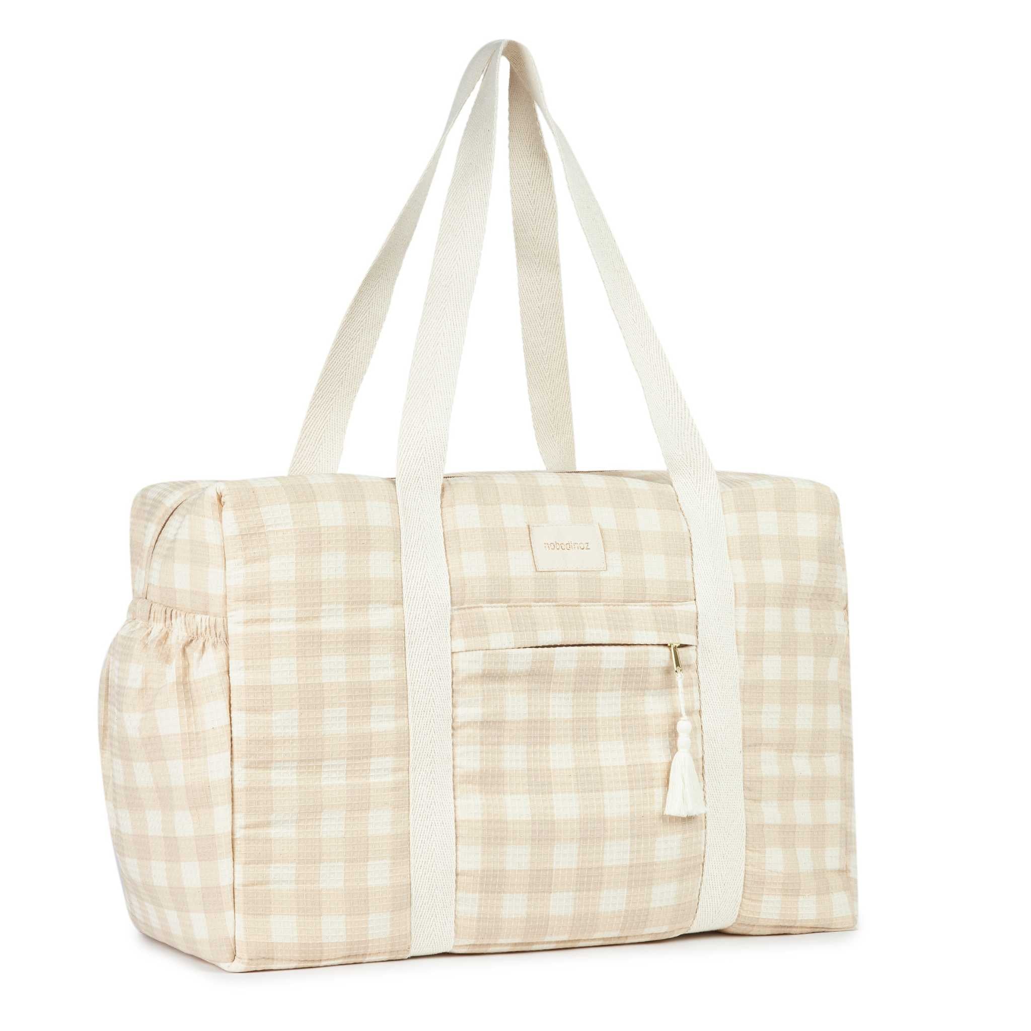 Nobodinoz Opera Changing Bag - Ivory Checks - Handles Up