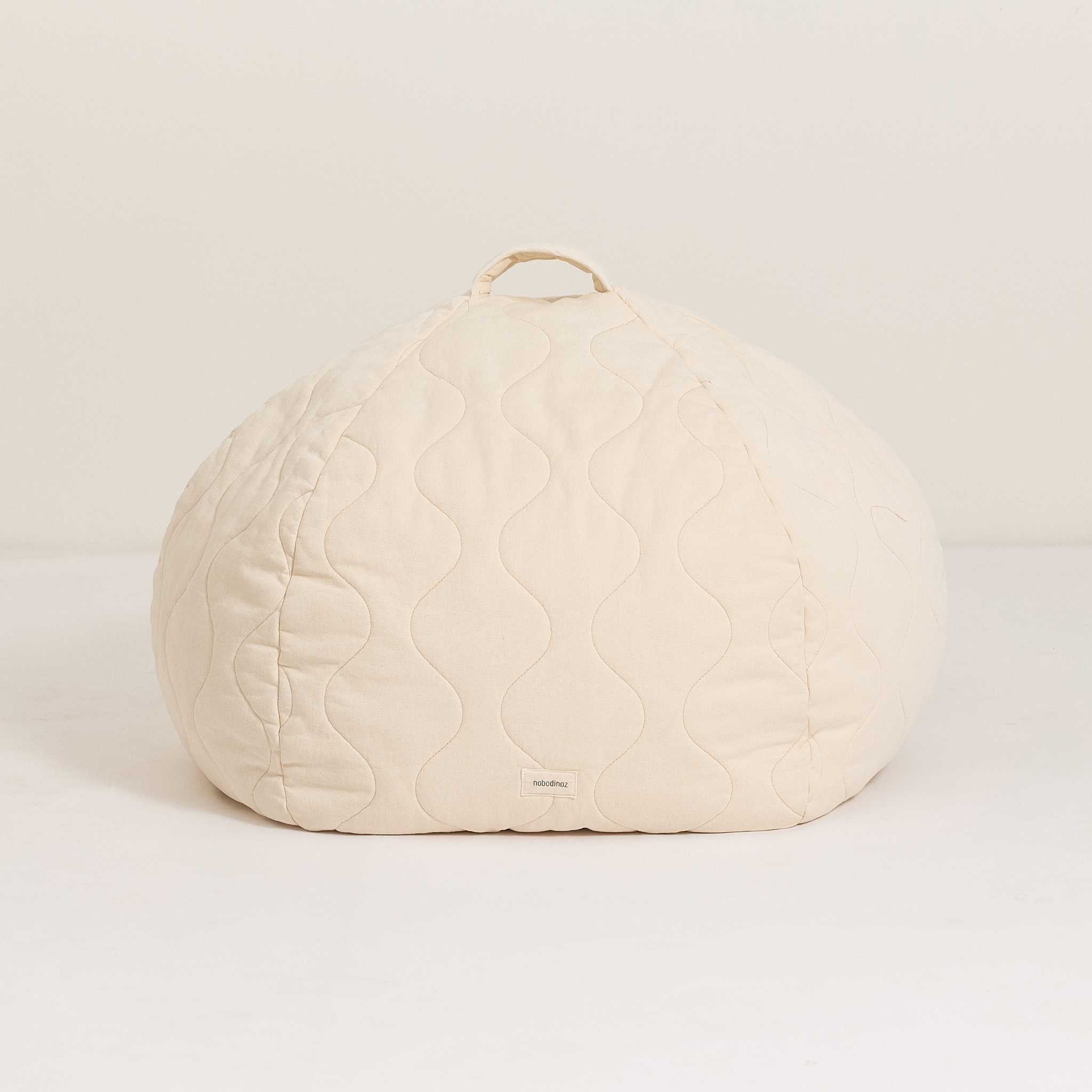 Nobodinoz Round Quilted Beanbag - Natural - On Background