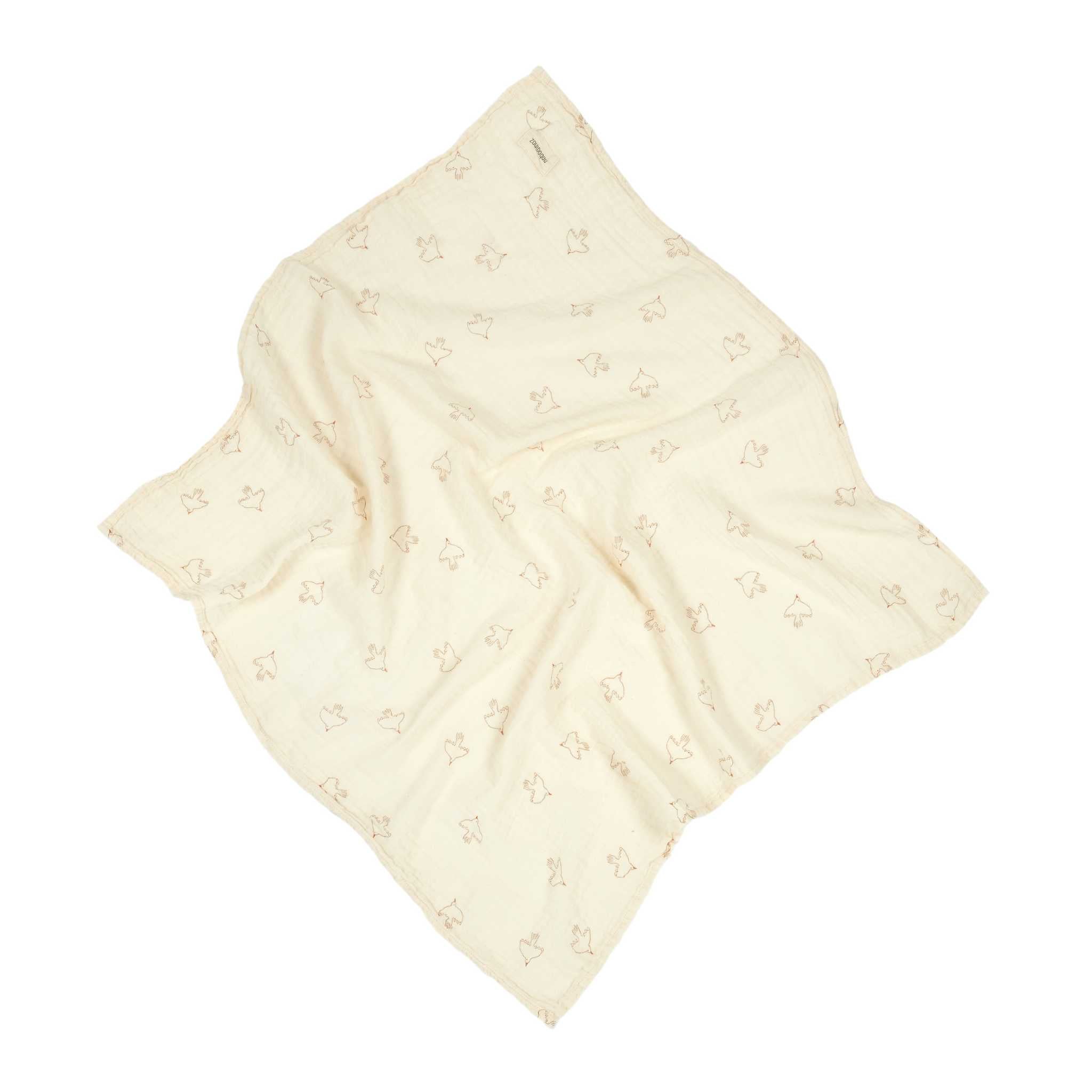 Nobodinoz Wabi Sabi Gift Swaddle - Brown Hoshi Birds - Laid Out